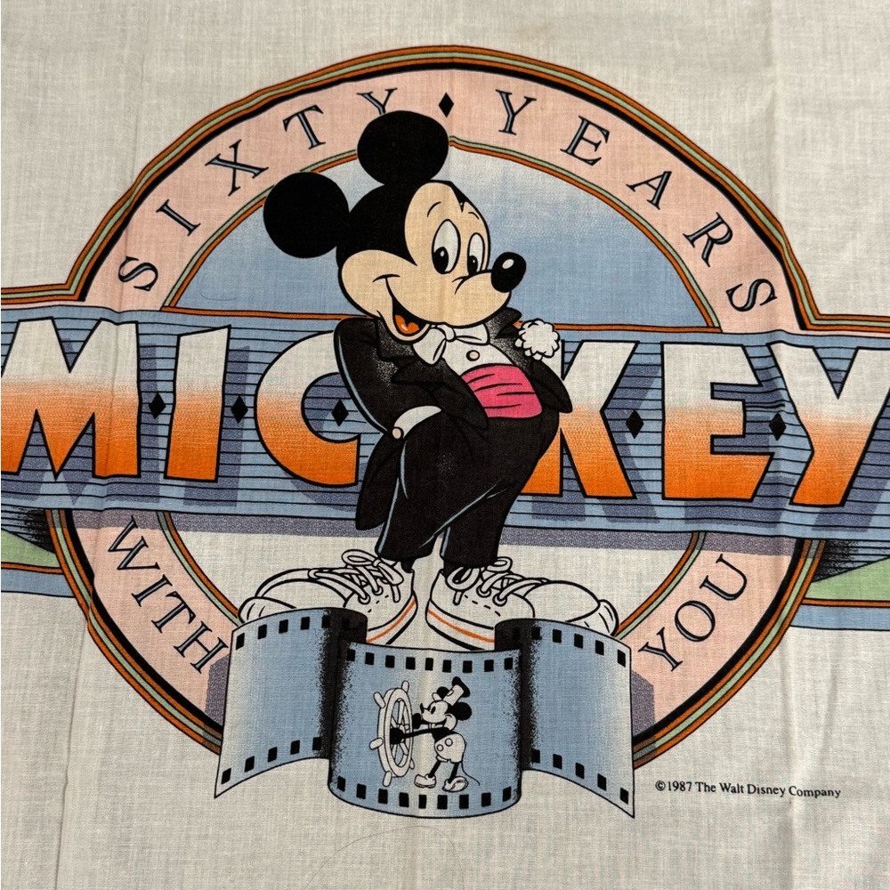Vintage 1987 Walt Disney Mickey 60 Years With You Bandana Scarf - Picture 4 of 7
